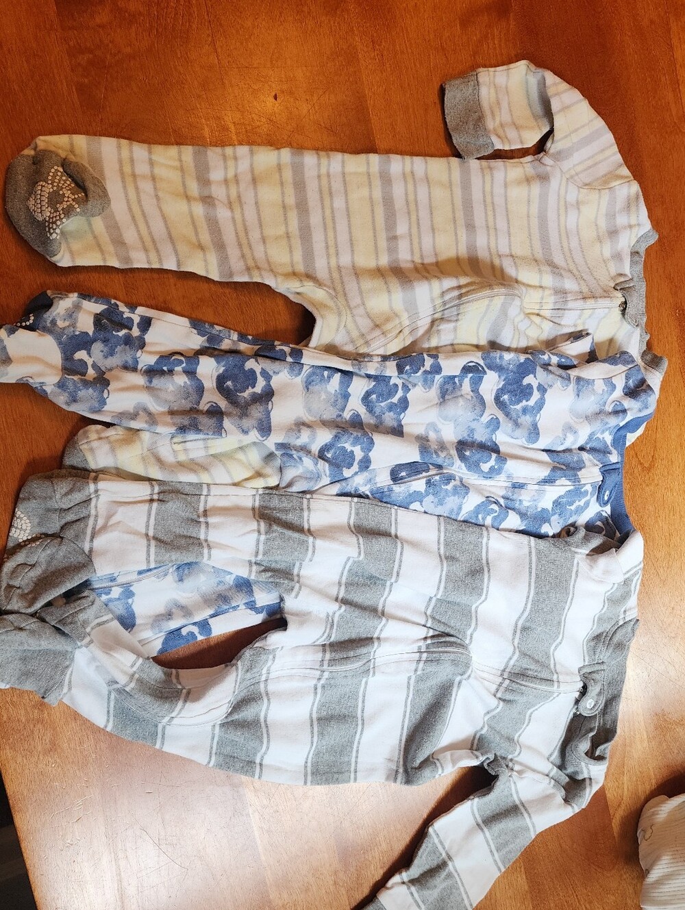 Striped and Floral Blue Kids Pajama Set - Soft Cotton Footed Sleepers